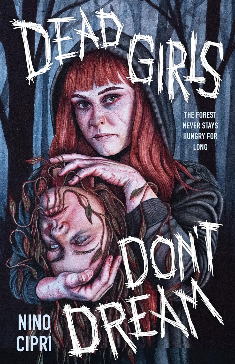 Dead Girls Don't Dream Cover featuring a redheaded woman holding an upside down, decapitated head.