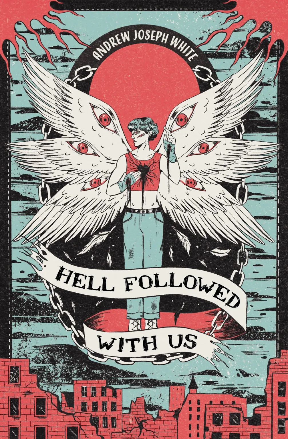 Cover of Hell Followed With Us featuring Benji as an angel-inspired abomination with several sets of wings